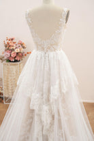 lace straps open back wedding dress