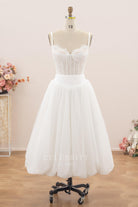 lace tulle a line short wedding dress