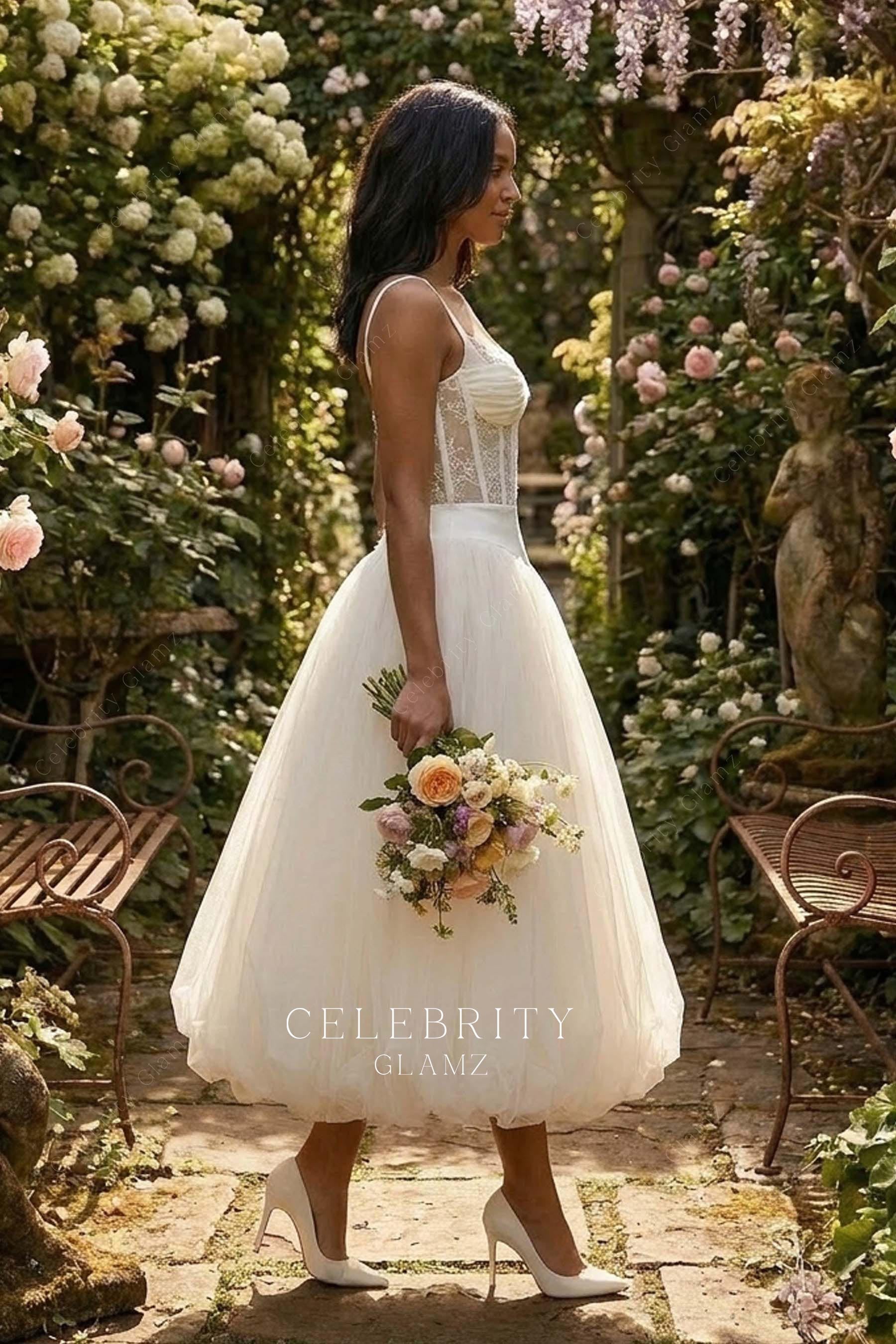lace tulle drop waist wedding dress