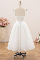lace tulle tea length wedding dress