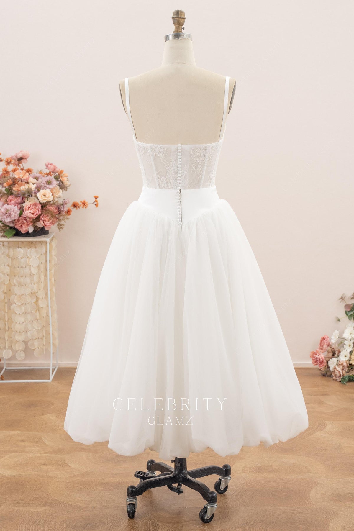 lace tulle tea length wedding dress