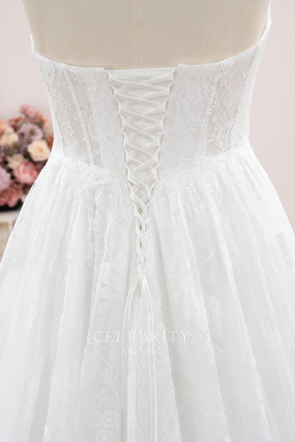 lace up with panel back bridal dress