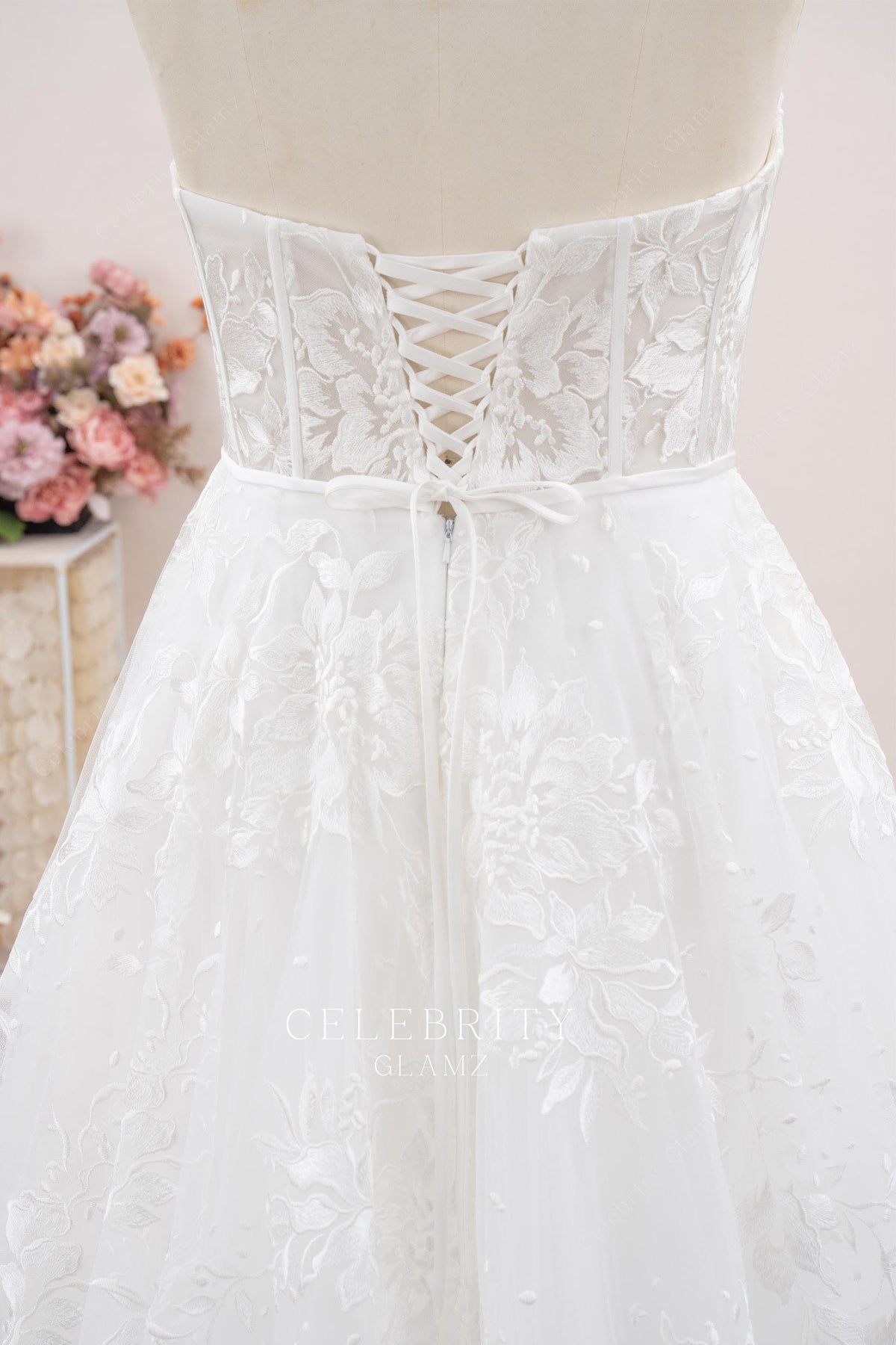 lace up without panel back wedding dress