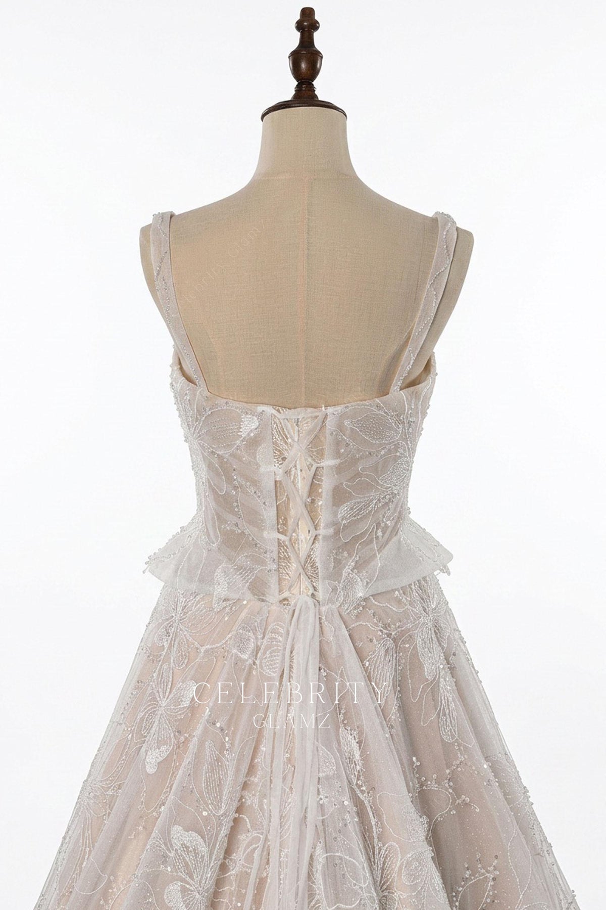 lace up zipper double closure bridal dress
