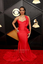 Lady London red trumpet prom dress Grammys red carpet 2024