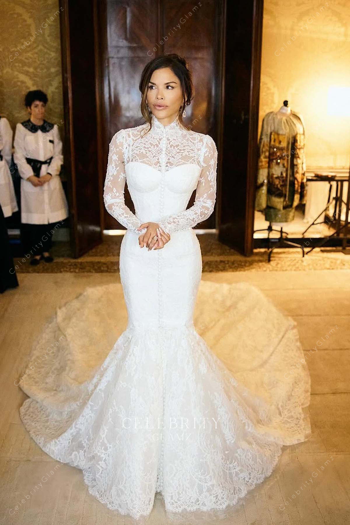 Lauren Sanchez white lace 2025 trumpet wedding dress