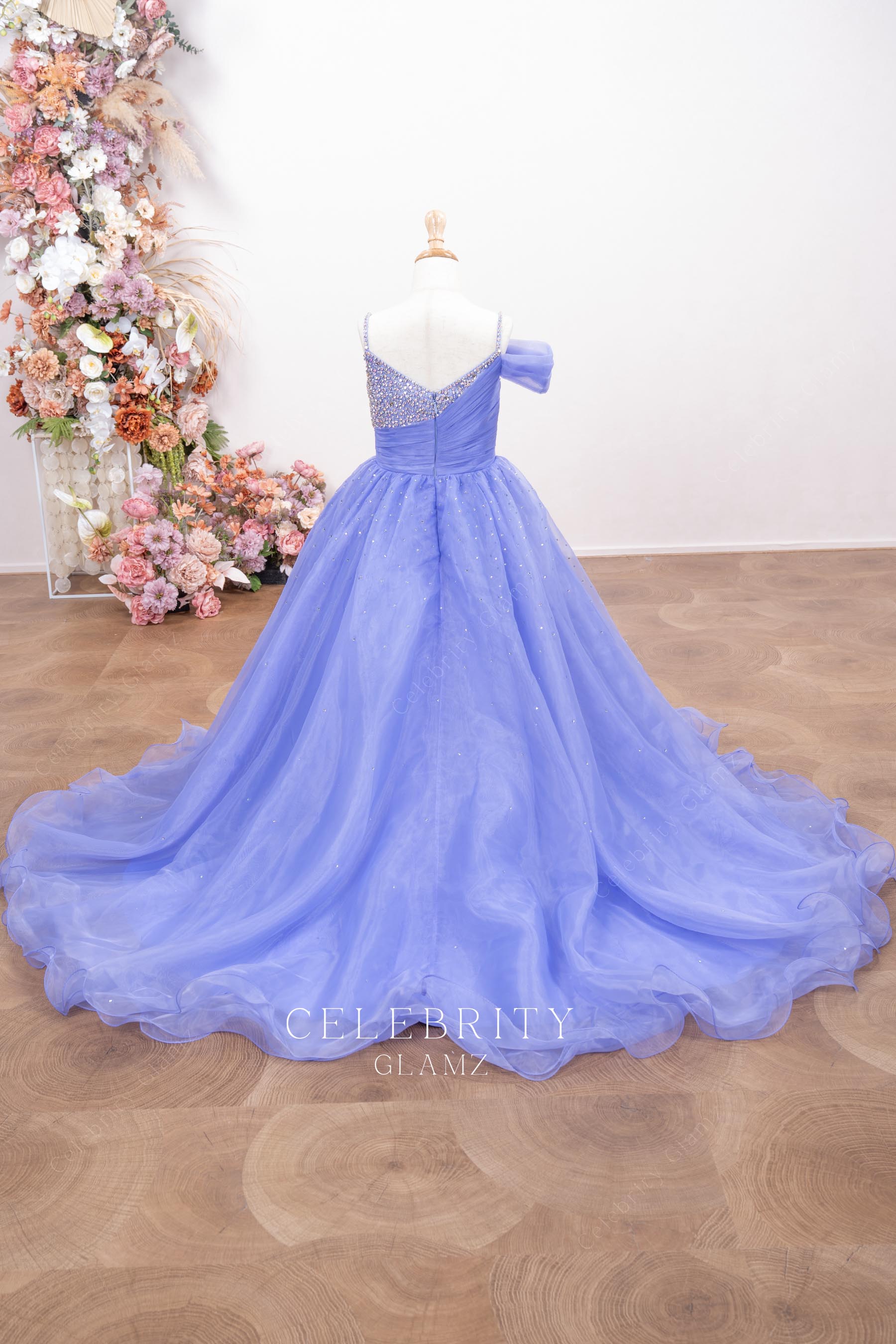 lavender tulle chapel train pageant dress