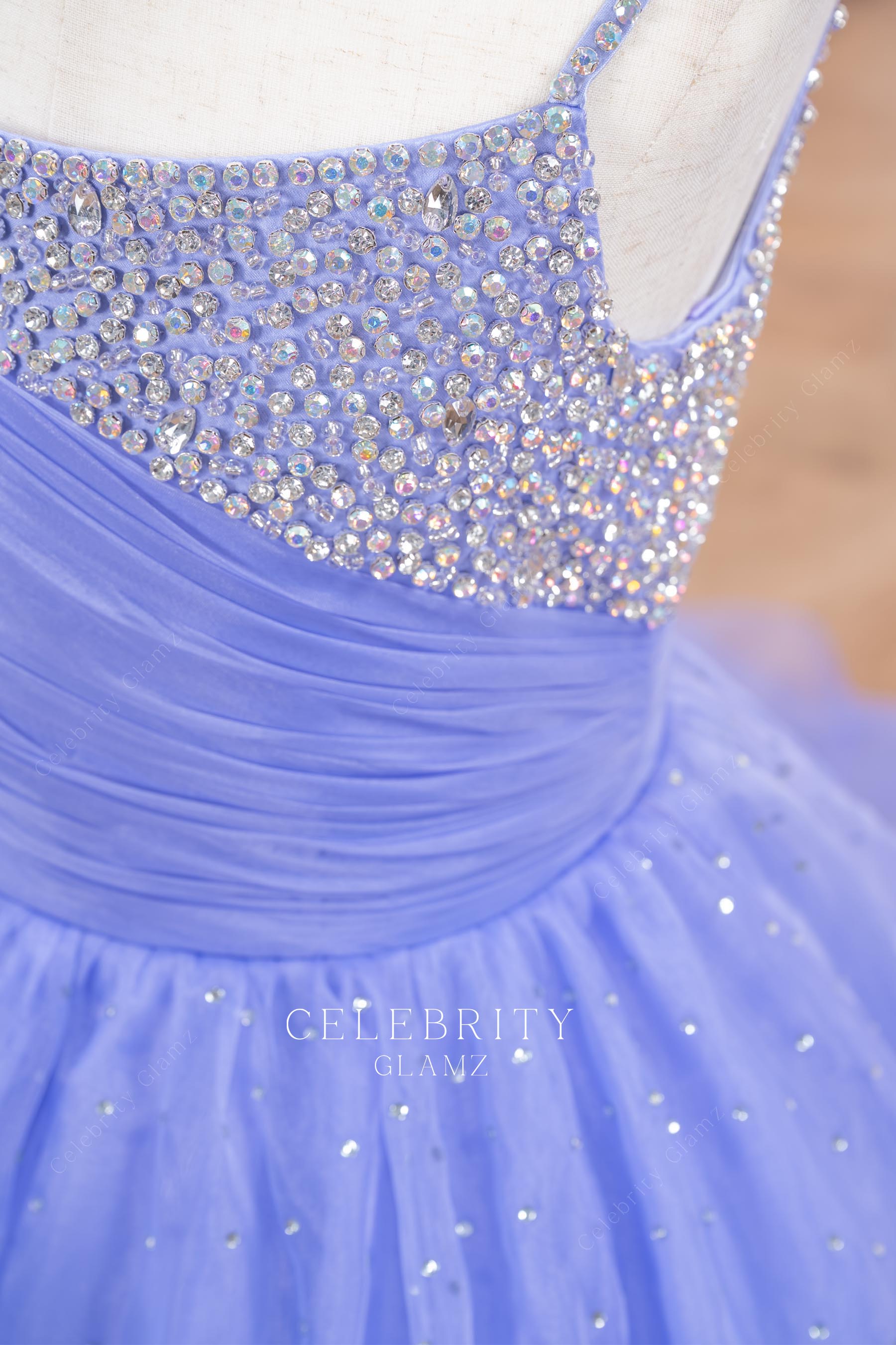 lavender tulle rhinestones bodice pageant dress