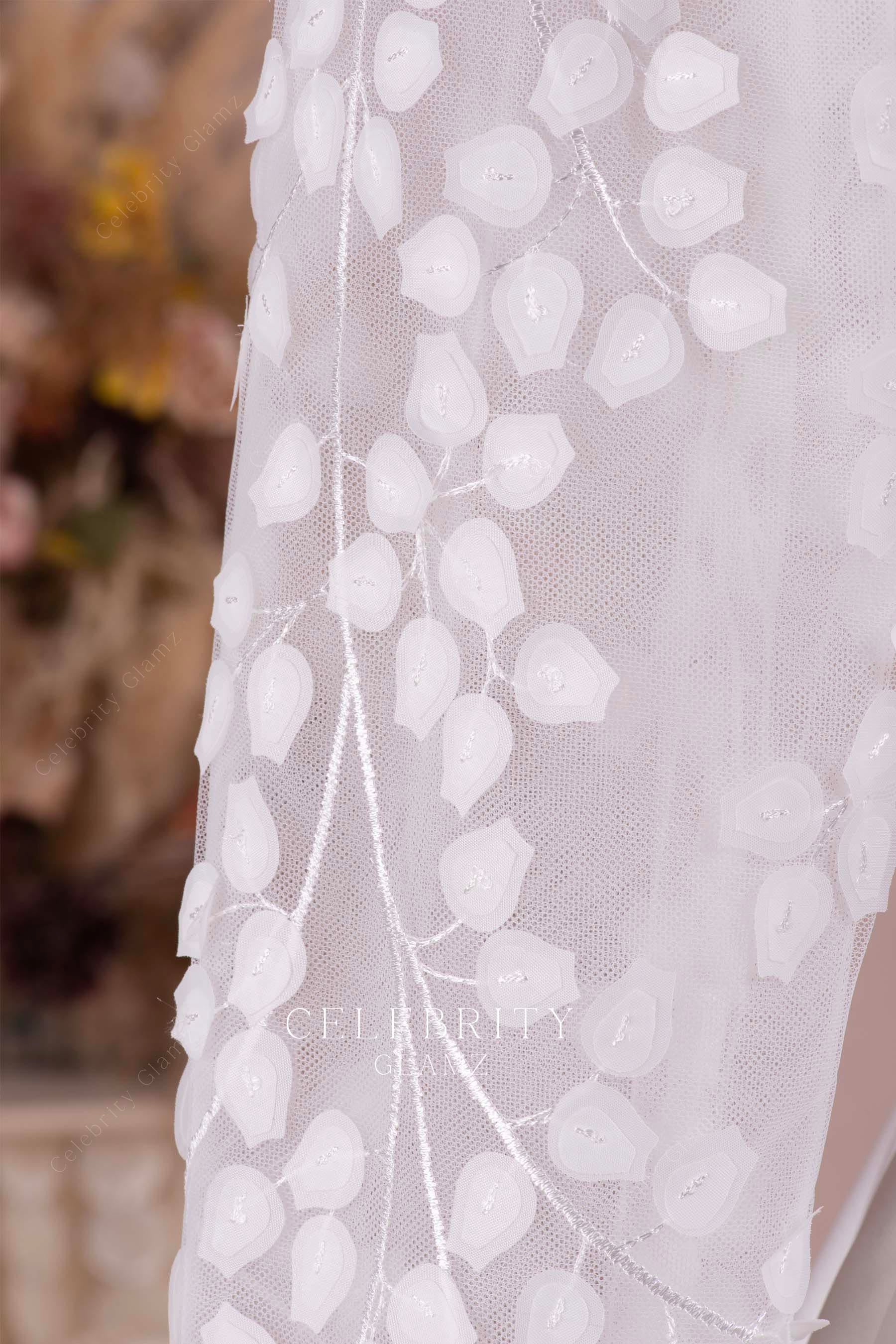 leaf lace illusion sleeve bridal gown