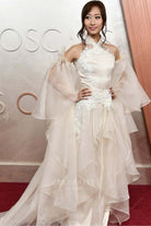 LeendaDong lace appliques 2025 Oscars red carpet dress