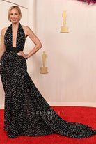 Leslie Bibb polka dot prom dress 2024 Oscars red carpet
