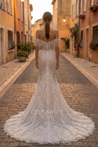 light champagne lace godet train wedding dress