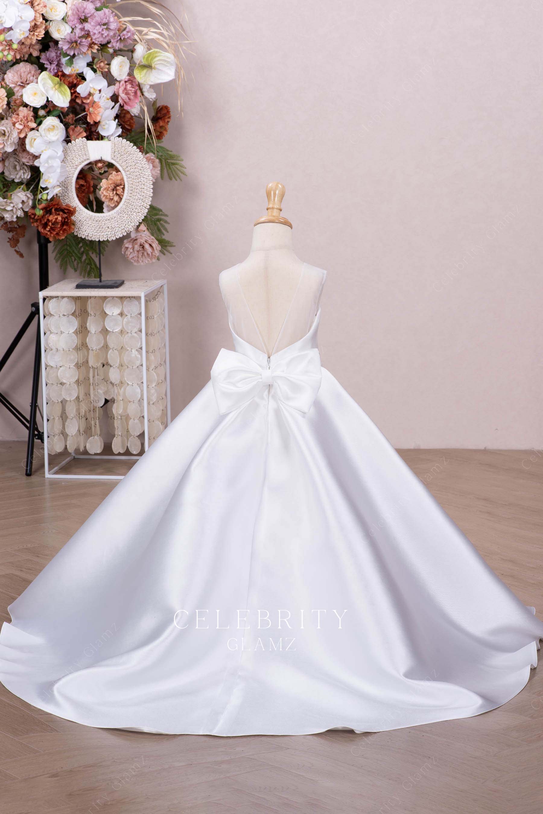 light ivory bowknot back flower girl ballgown