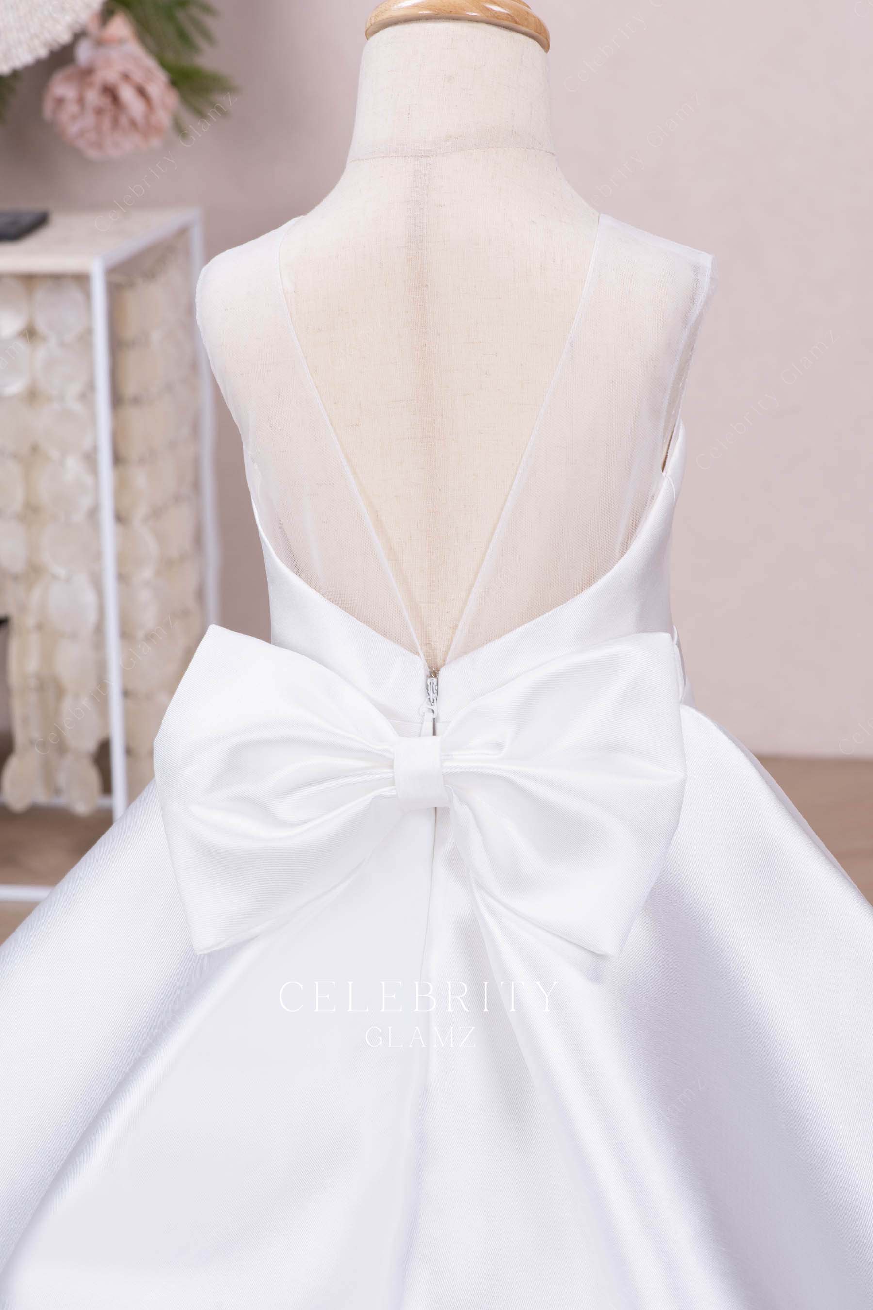 light ivory illusion v back flower girl  ballgown