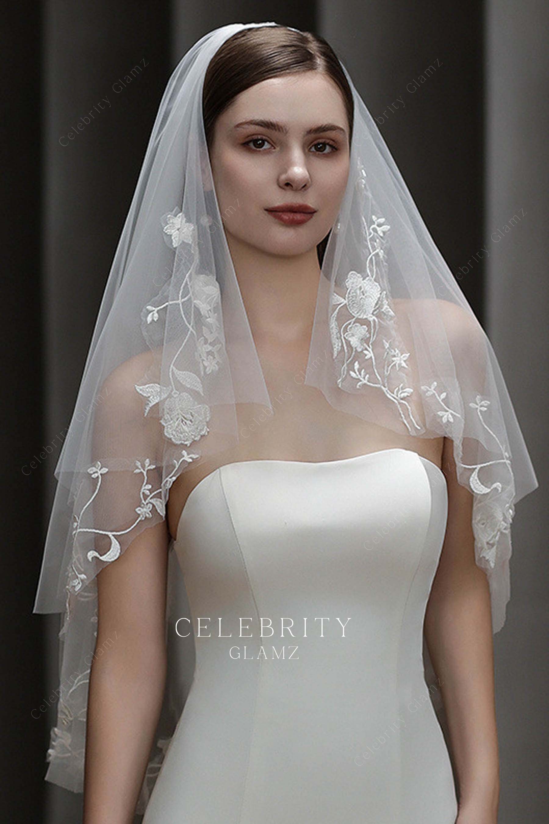 light ivory lace edge bridal veil