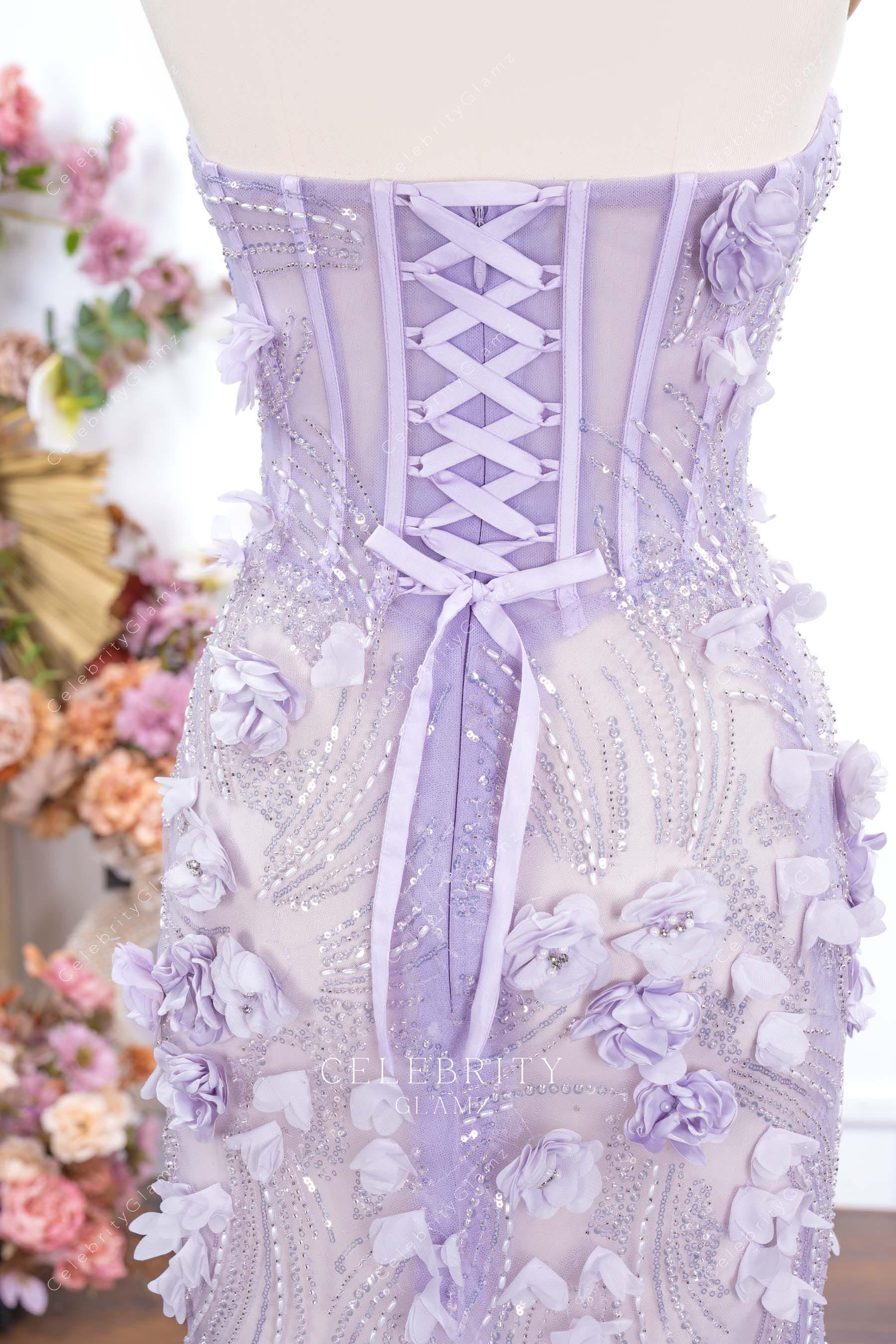 lilac 3d floral corset mermaid evening dress