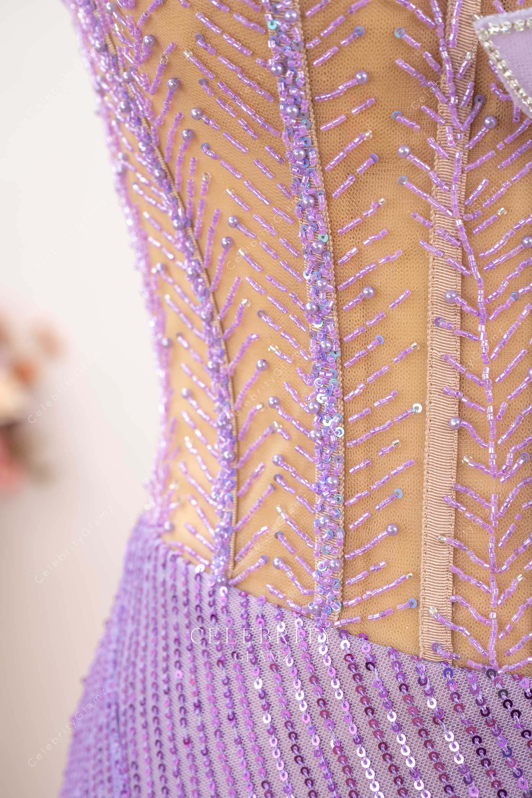 lilac beaded visible boning prom dress