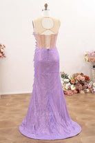 lilac fit flare sweep train prom dress