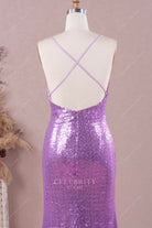 lilac glitter crisscross back prom dress