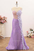 lilac glitter fit flare prom dress