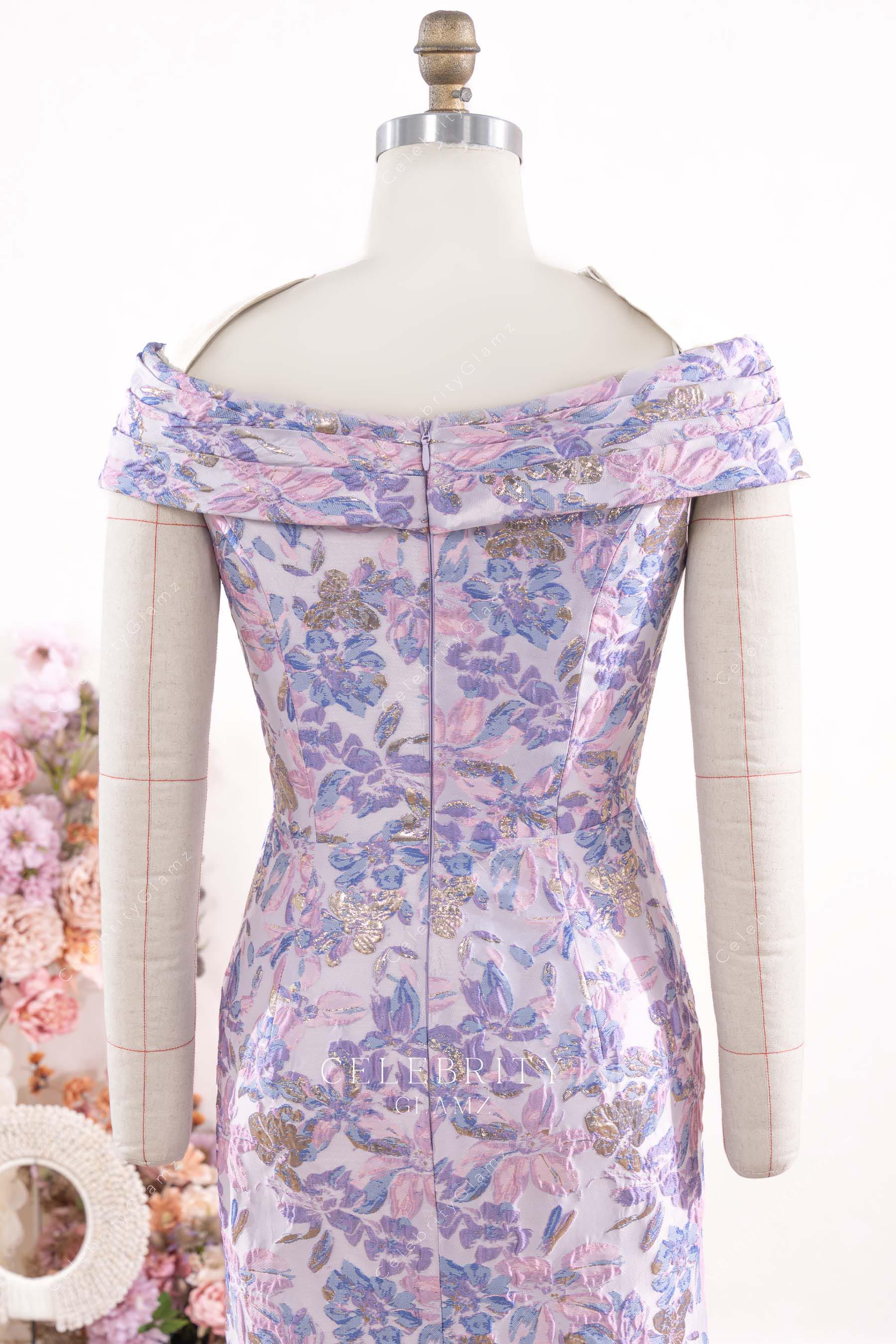 lilac jacquard pleated mother of bride dress