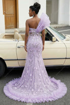 lilac mermaid court train prom dress
