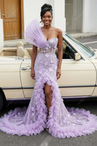lilac one shoulder mermaid prom dress