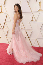 Lily James Pink Lace Prom Dress Oscars 2022
