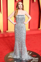 Lindsay Lohan silver strapless prom dress 2024 Oscars after party
