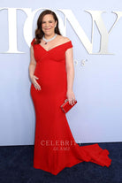 Lindsay Mendez red v neck formal dress 2024 Tony awards