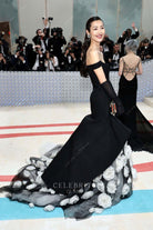 Liu Wen met 3d floral train gala  2023 trumpet dress