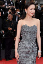 Liya Tong strapless grey leaves prom dress Cannes film festival red carpet 2024