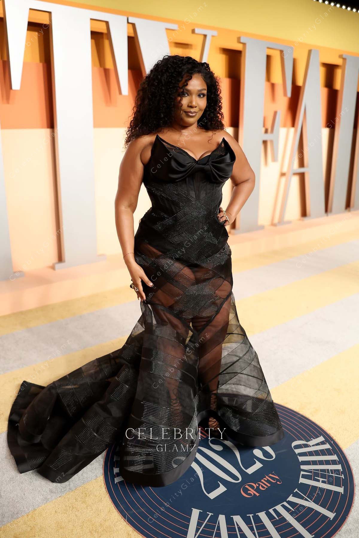 Lizzo black 2025 Vanity fair party court train dress