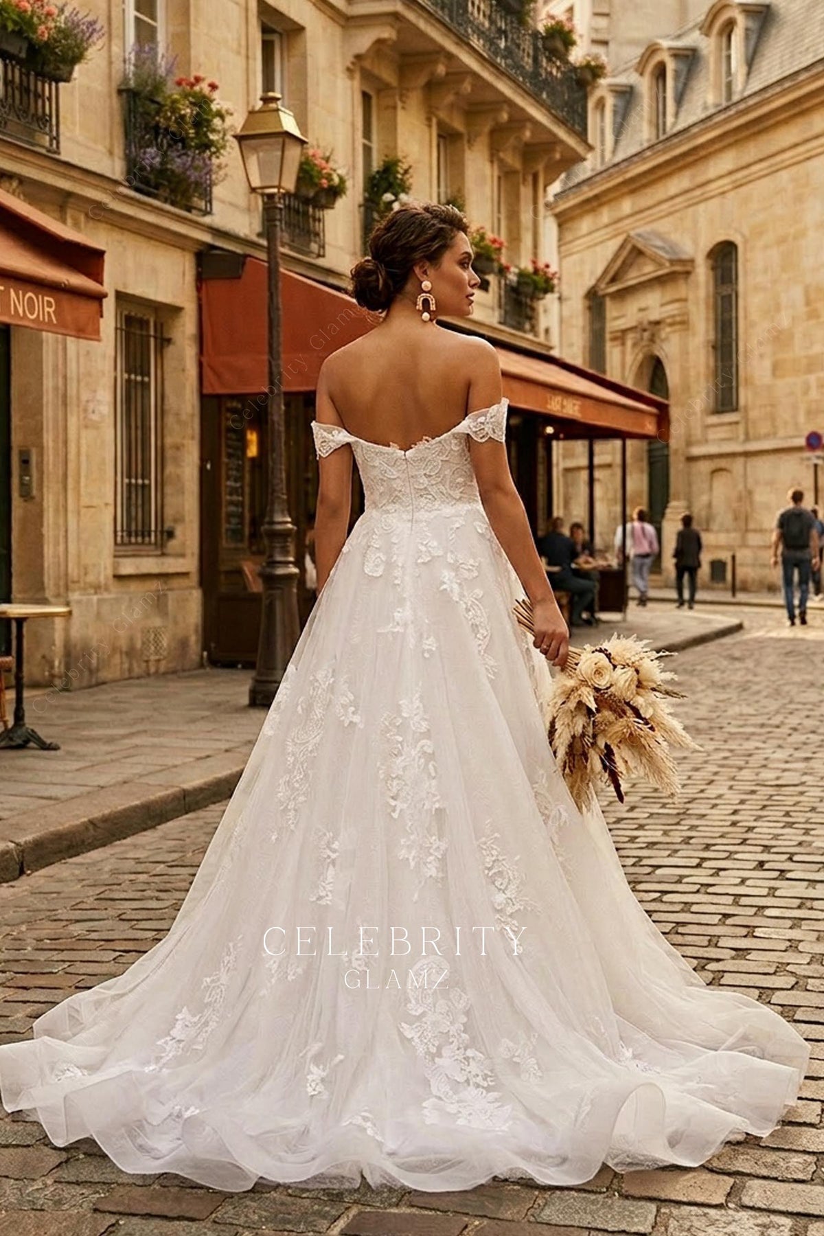 long ruffled skirt bridal dress