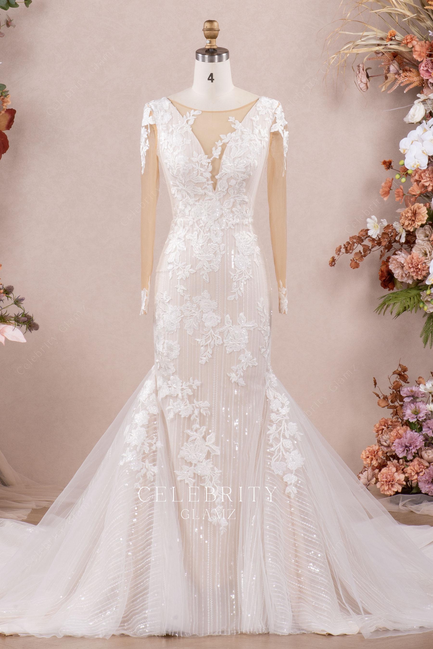 long shimmery lace mermaid wedding dress