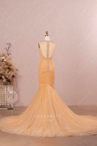 long train illusion back bridal gown