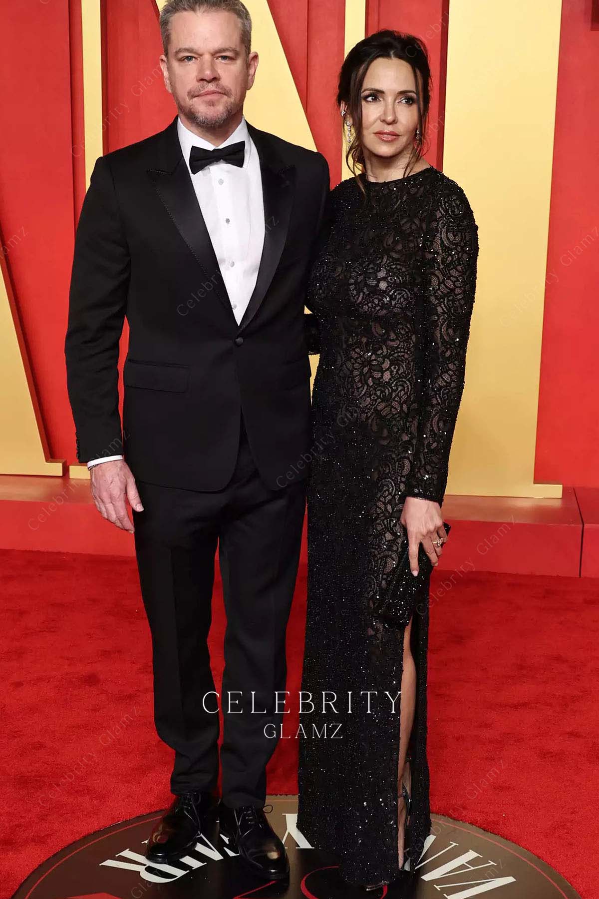 Luciana Barroso black lace prom dress 2024 Oscars after party