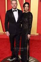 Luciana Barroso black lace prom dress 2024 Oscars after party