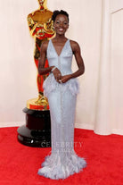 Lupita Nyong'o v neck formal dress 2024 Oscars red carpet
