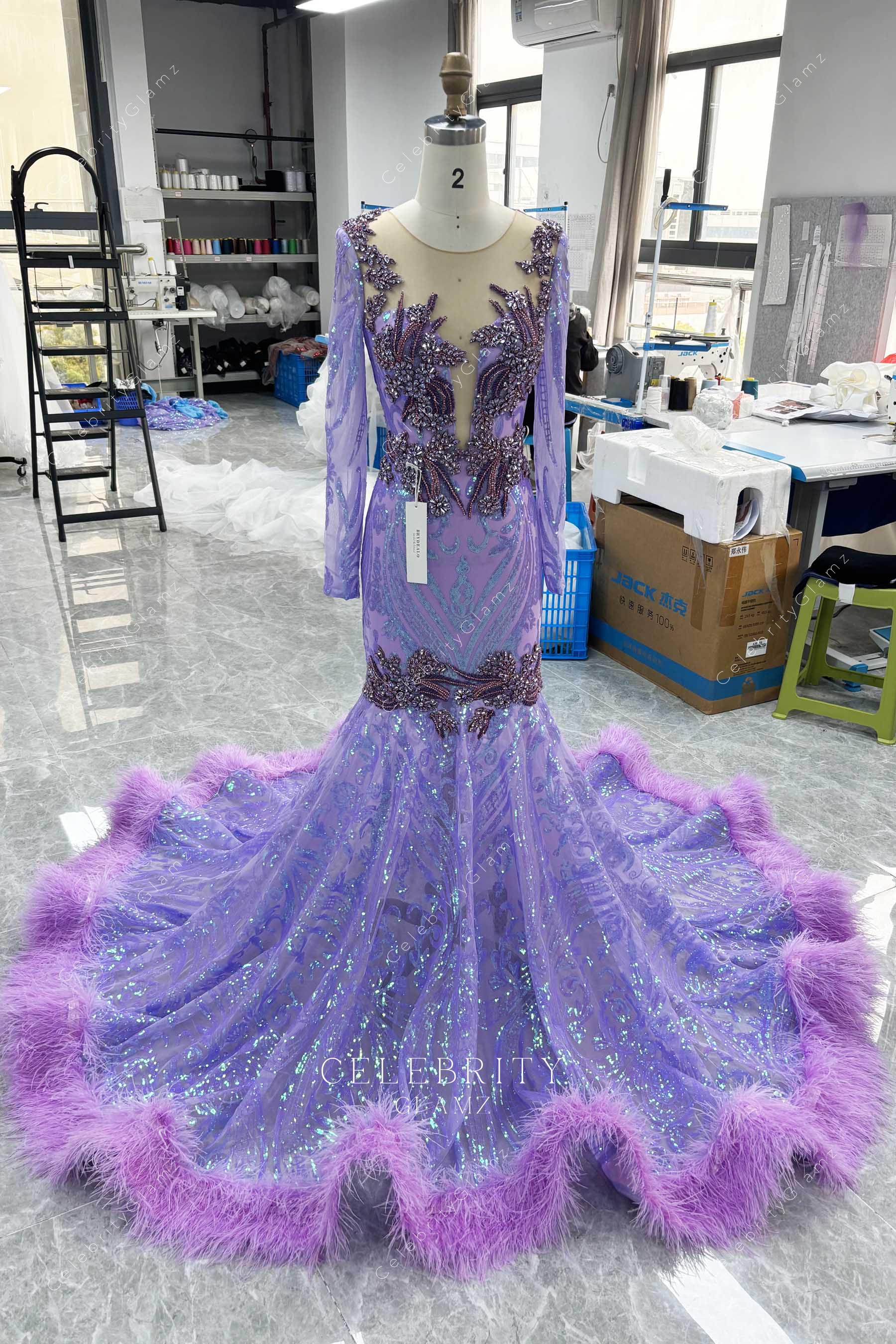 luxury feather mermaid prom dress 