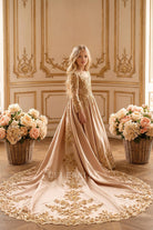 luxury gold lace first communion dress