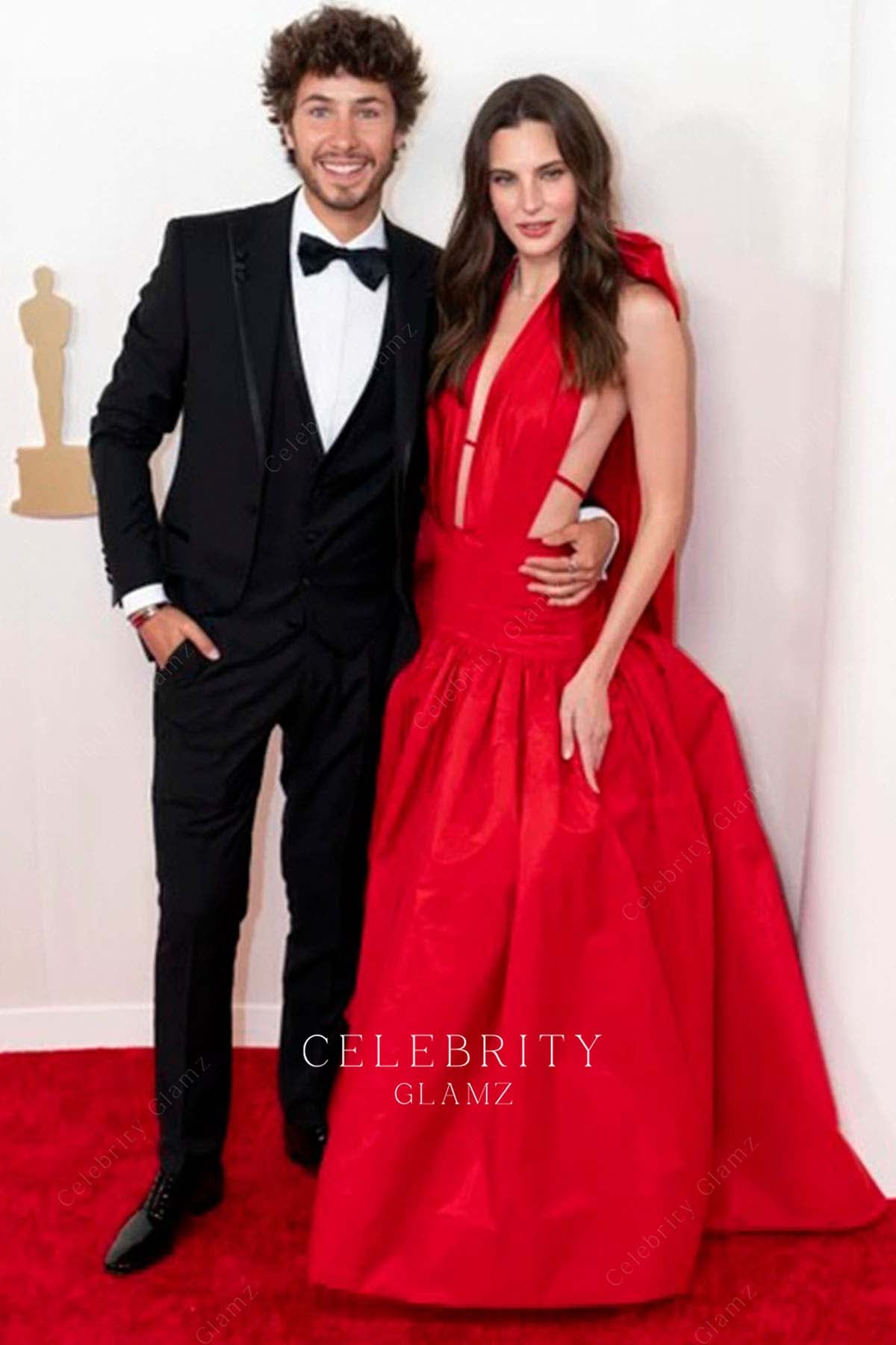 Macarena Achaga floor length prom dress 2024 Oscars red carpet 