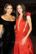 Macarena Achaga plunging neck prom dress 2024 Oscars red carpet 