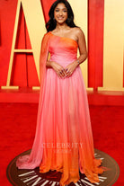 Maitreyi Ramakrishnan cape sleeve prom dress 2024 Oscars after party
