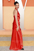 Margaret Qualley red 2025 open back Vanity fair party dress
