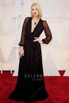 Margot Robbie black cowl neck dress annual academy awards 2015