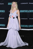 Margot Robbie lilac a line long dress bombshell premiere 