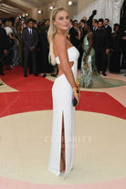 Margot Robbie white strapless high slit dress 2016 met gala