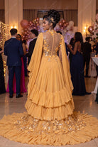 marigold chiffon illusion back formal dress