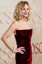 Meg Ryan burgundy velvet 2025 Oscars red carpet prom dress